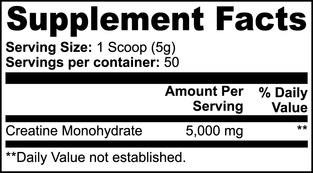 CRESCO Creatine Monohydrate supplement facts panel